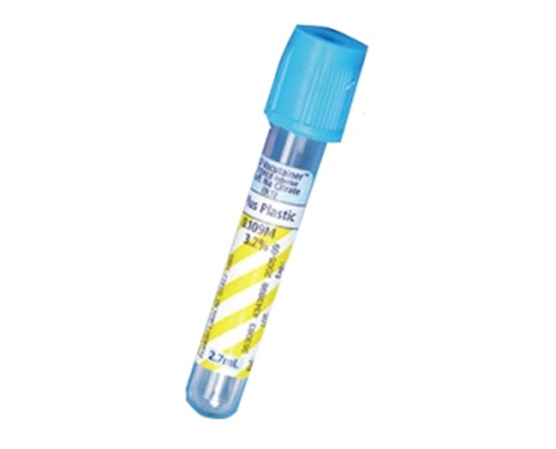 BD 363083 Vacutainer Plus Plastic Citrate Tubes- 2.7 mL, 13X75 mm, Blue Hemogard, 100/Box BD 363083 Vacutainer Plus Plastic Citrate Tubes- 2.7 mL, 13X75 mm, Blue Hemogard, 100/Box
